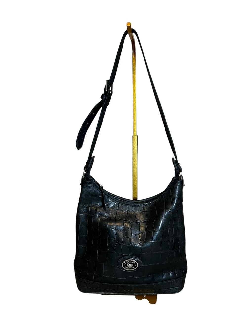 Vintage Dooney & Bourke Black Croc-Embossed Shoulder Hobo